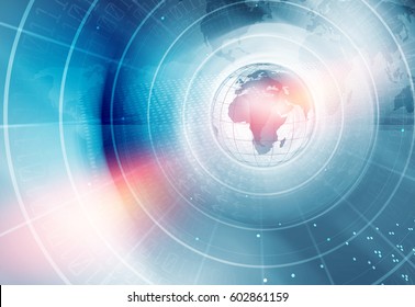 Digital World News Background, Concentric Circle Around The Earth Globe. 