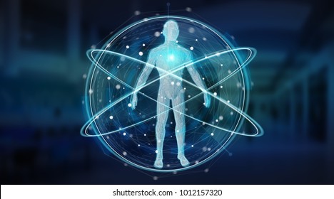 Digital X-ray Human Body Scan Interface On Blue Background 3D Rendering