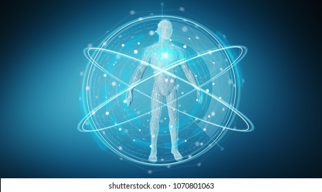 Digital X-ray Human Body Scan Interface On Blue Background 3D Rendering