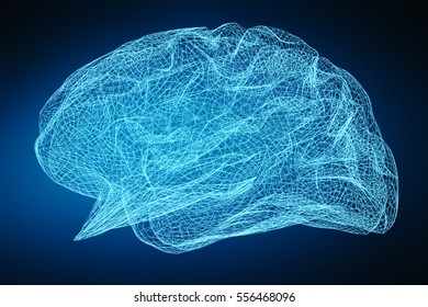 Digital x-ray human brain on blue background 3D rendering