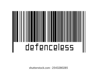 Digitalization concept. Barcode of black horizontal lines with inscription defenceless below.