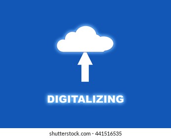 Digitalizing Concept. Arrow Pointing To A Cloud To Symbolize The Digital Transformation Process Of A Business Model.