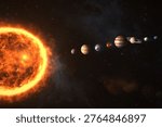 Digitally composite image of planets with sun in univese