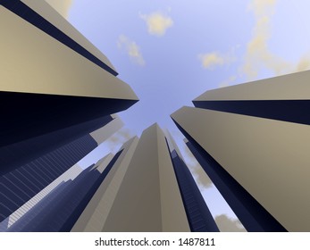 A digitally created  cityscape.