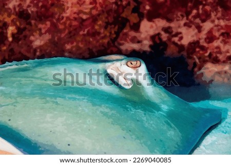 Digitally created watercolor painting of a common stingray resting on the seafloor