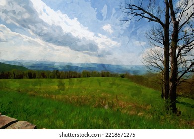 Digitally Created Watercolor Painting Of View Of Mountain Top Vista In Shenandoah National Park On Skyline Drive