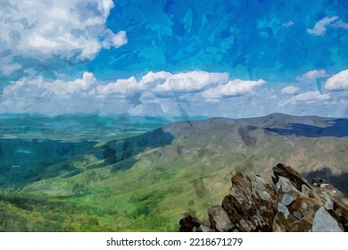 Digitally Created Watercolor Painting Of View Of Mountain Top Vista In Shenandoah National Park On Skyline Drive