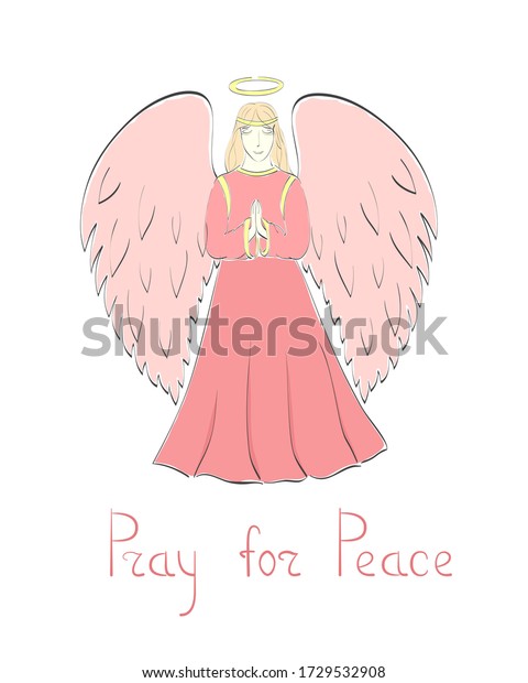 Digitally Drawn Praying Female Angel Wings Stock Illustration 1729532908 Shutterstock