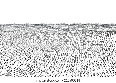 Digitally Generated Binary Code Landscape On White Background