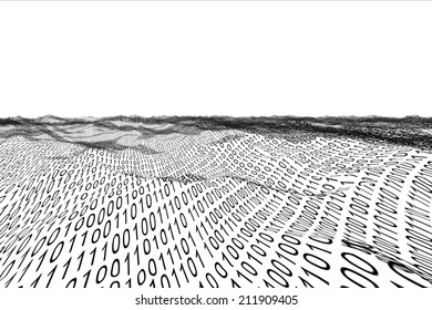 Digitally Generated Binary Code Landscape On White Background