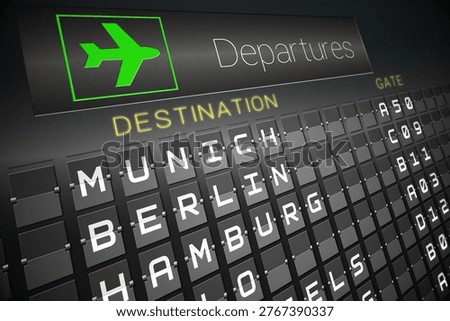 Digitally generated black departures board for german cities