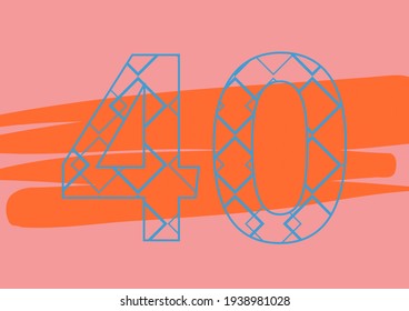 Digitally generated image of 21 number against orange brush paint stroke on pink background. birthday template design concept