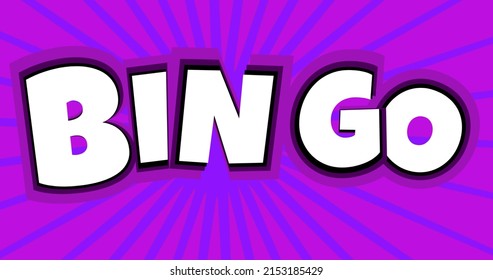 Digitally generated image of bingo text on patterned blue and purple background. digital composite, text, gambling, opportunity, lottery, communication and bingo game concept.
