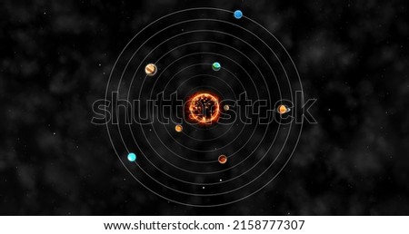 Digitally generated image of planets revolving around the sun