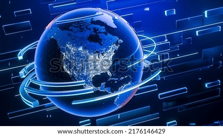Digitally Generated Spinning Globe for Use as Background in Videos, News Reports And Wallpapers. 3D Planet Earth Revolving with Conceptual Abstract Lines Spinning Around and in the Background.