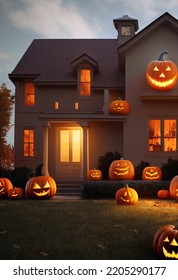 A Digitally Rendered Image Of Halloween Decoration On A House And Front Porch