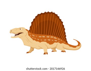 Dimetrodon dinosaur flat icon. Colored isolated prehistoric reptile monster on white background.  cartoon dino animal