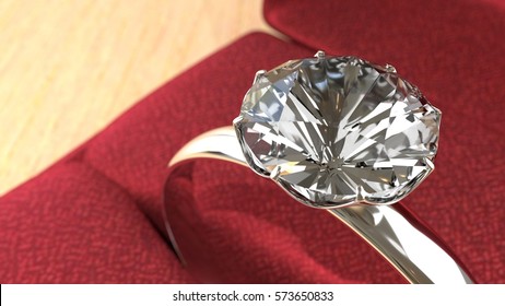 Dimond Ring In Red Box 3D Render