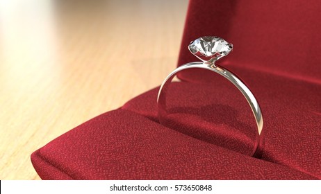 Dimond Ring In Red Box 3D Render