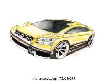 Dinamics Sketch Of Car Its Grey Ilustration In Perspective. Car Is Suitable For Bigger Familie. Vehicle Is Designed With Lights Lines And Throught Dinamic Get Off To The Space.