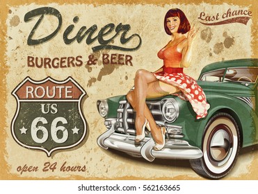 Diner  Route 66 Vintage Poster