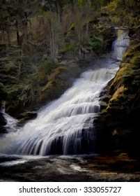 Dingmans Falls in Springtime - turned into a colorful painting 
