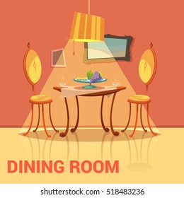  Dining Room Retro Design With Table Chairs And Picture Cartoon  Illustration 