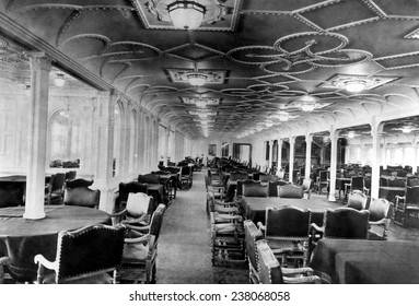 The Dining Room Of The RMS Titanic Which Sank After Hitting An Iceberg On Its Maiden Voyage 1912