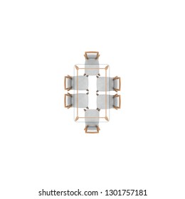 Dining Table and chairs top view and overhead view isolated on white background perfect for use for 2d colour floor plans or design projects