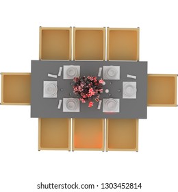 Dining Table and chairs top view and overhead view isolated on white background perfect for use for 2d colour floor plans or design projects