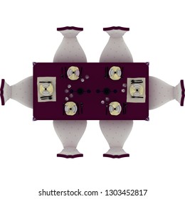 Dining Table and chairs top view and overhead view isolated on white background perfect for use for 2d colour floor plans or design projects