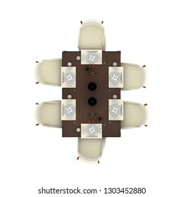 Dining Table and chairs top view and overhead view isolated on white background perfect for use for 2d colour floor plans or design projects