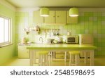 Dining table in the kitchen room with cartoon style, 3d rendering. 3D illustration.