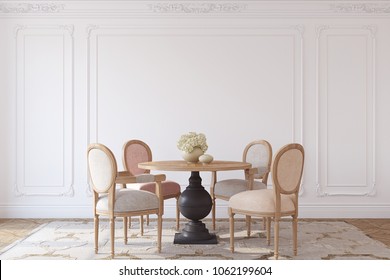 Dining-room In French Style. Interior Mockup. 3d Render.