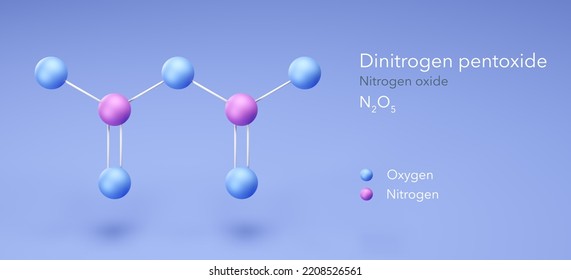 Dinitrogen Pentoxide, Molecular Structures, Nitrogen Oxide, 3d Model, Structural Chemical Formula And Atoms With Color Coding