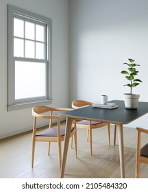 Dinning Table And Chair Minimal Style In White Room. 3D Illustration