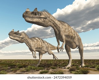 Dinosaur Ceratosaurus in a landscape
Computer generated 3D illustration