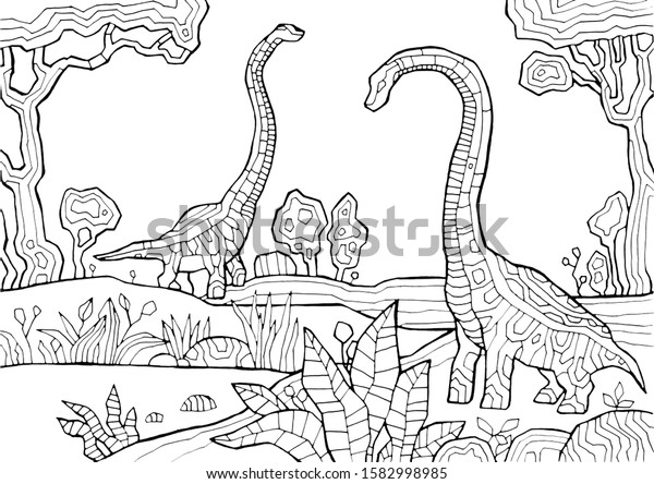 Download Dinosaur Coloring Book Children Adults Stylish Stock Illustration 1582998985