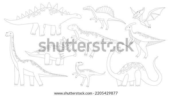 Dinosaur Coloring Page Outline Drawing Dinosaurs Stock Illustration ...