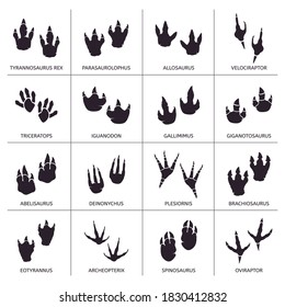 Dinosaur Footprint. Reptile Foot Anatomy, Ancient Predator Animals Footprint Tracks, Paleontology Dino Traces  Illustration Icons Set. Reptile Foot Monster, Print Dinosaur Shape Paw