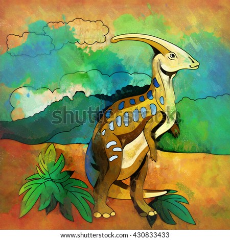 Dinosaur Habitat Illustration Parasauroloph Stock Illustration
