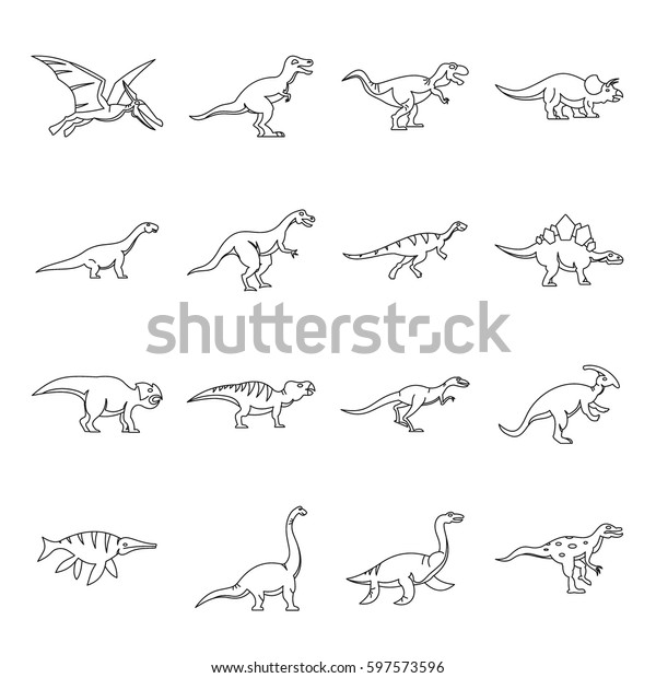 Dinosaur Icons Set Outline Illustration 16 Stock Illustration 597573596