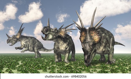 Three Styracosaurus Dinosaurs Walking By Coudy Stock Illustration 210760459