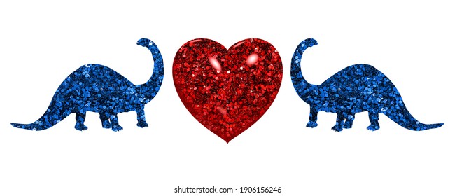 Dinosaur T Rex Animal Blue Symbols With Red Heart Valentine Day Icon, 3d Illustration