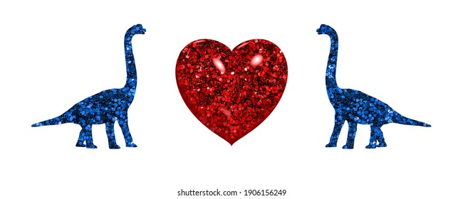 Dinosaur T Rex Animal Blue Symbols With Red Heart Valentine Day Icon, 3d Illustration