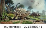 Dinosaurs in the forest. This is a 3d render illustration