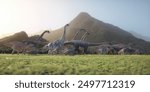 Dinosaurs on the valley. Migration. This is a 3d render illustration.