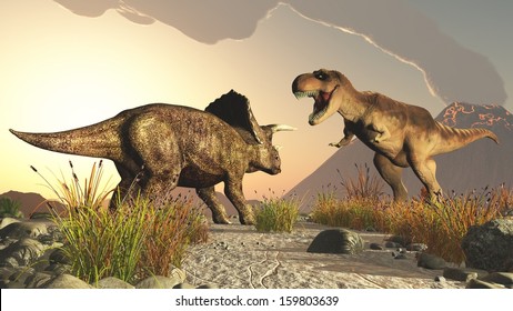 Dinosaurs triceratops and tyrex jurassic
