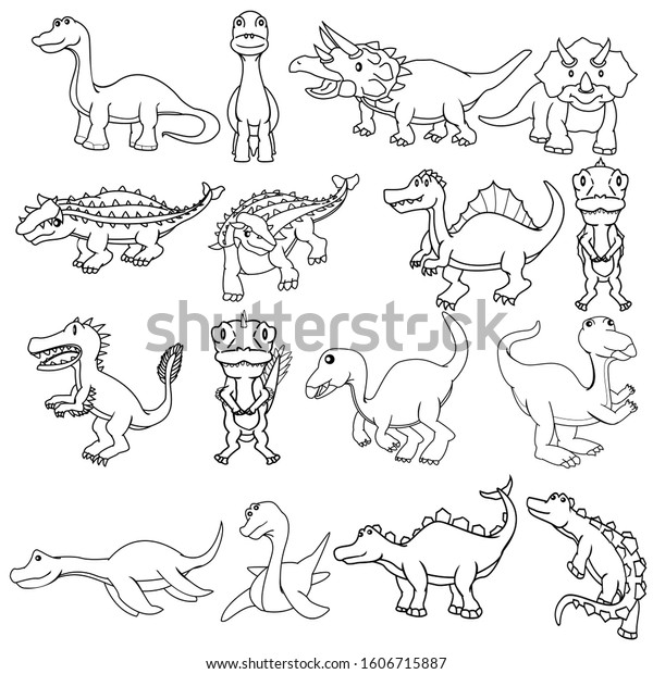 Dinosaurus Line Art Cartoon Two Diffrent Stock Illustration 1606715887 ...