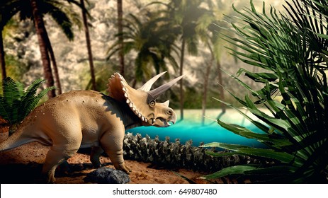 Dinosour Life In Forest. 3D